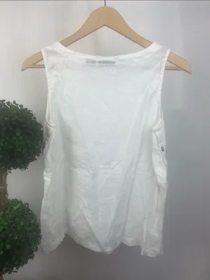 Rachel Roy 100% Linen White Sleeveless Blouse Top M thumbnail 3