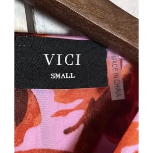 Vici Romantic Floral Pink Red Midi Dress Side Slit Crew Neck Coquette Small thumbnail 7