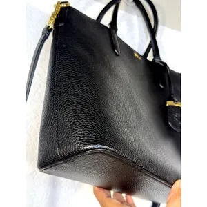 Lauren Ralph Lauren Andover Black Pebbled Tote Satchel Crossbody Bag Gold RLL thumbnail 5