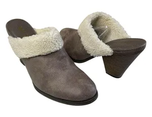MIA Mitzy Sherpa-Lined Block Heel Mules in Gray/Taupe,‎ Size 9M thumbnail 1