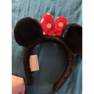Disney Parks Classic Minnie Mouse Ears Red Bow White Polka Dots Fuzzy Headband thumbnail 3