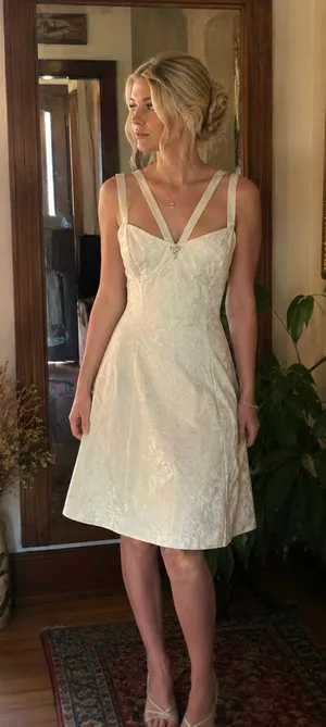 Jessica McClintock Gunne Sax Vintage Ivory Brocade Corset Dress 9/10 thumbnail 1