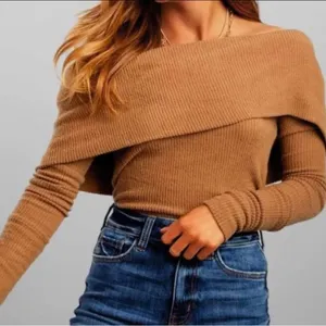 We the Free Snow Bunny Off Shoulder Cowl Neck Ribbed Sweater Size XS thumbnail 2