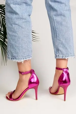 Charlotte Russe Metallic Fuchsia ankle strap Barbiecore Stilettos size 7 thumbnail 3