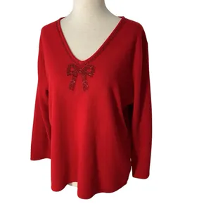 VINTAGE NORTON MCNAUGHTON Beaded Christmas Bow Sweater thumbnail 3