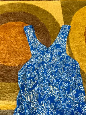 Abercrombie Blue White Floral Asymmetrical High Neck Dress Sundress S thumbnail 2