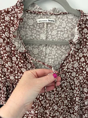 Reformation Amira Long Sleeve Floral Boho Blouse Chocolatier Brown White XS thumbnail 3