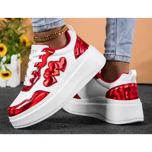 Red Heart Pattern Lightweight Sneakers Cushioned Sole 8 White thumbnail 9