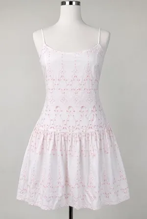 Roller Rabbit Target Pink White Eyelet Embroidery Drop Waist Sun Dress Small New thumbnail 1