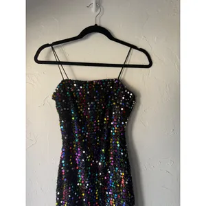 Bear Dance NWT Sparkly Sequin Mini Dress Spaghetti‎ Straps Blk Rainbow Party Clubwear Disco thumbnail 3