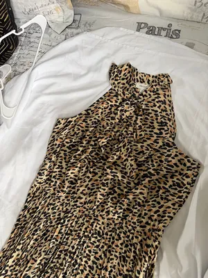 Sleeveless Pleated Leopard Midi Dress in Tan and Black thumbnail 3