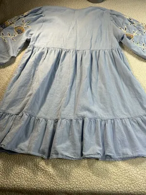 Zara Floral Embroidered Cotton Linen Dress Women’s Size S thumbnail 4
