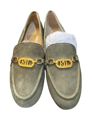 Lauren Ralph Lauren Averi Suede Slip On Loafers Size 5 Classic‎ Olive Monogram thumbnail 1