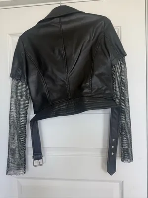 Azalea Wang Cropped Moto Leather & Rhinestone Jacket thumbnail 2
