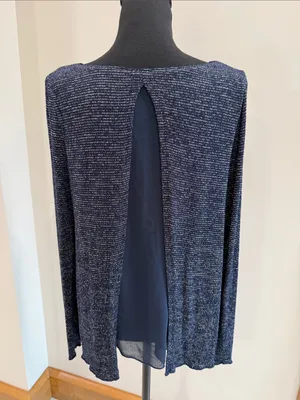 Abercrombie & Fitch navy blue & silver split back long sleeve top blouse size S thumbnail 4
