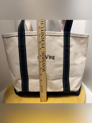 L.L. Bean Off White Boat and Tote Custom Cotton Canvas Bag Black Long Handles thumbnail 9