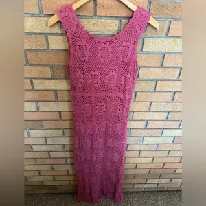 Vintage Newport News Pink Crochet Dress Festival Beach Size Medium thumbnail 3