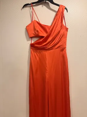 AMUR Blynn Spicy Coral Asymmetrical Pleated Drape Jumpsuit Formal Size 4 thumbnail 4