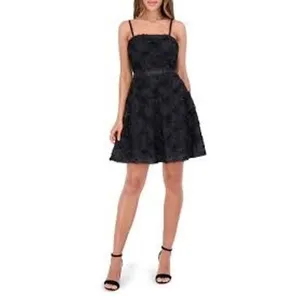 Kensie Dress 16 Black Fit & Flare 3D Rosette Sleeveless Cocktail Mini thumbnail 2