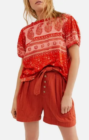 Free People Paisley Puff-Sleeve T-Shirt in Fruit Punch Combo thumbnail 1