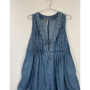 Free People Womens Romper Blue Webster Denim V Neck Relaxed Pleated Jean Medium thumbnail 7