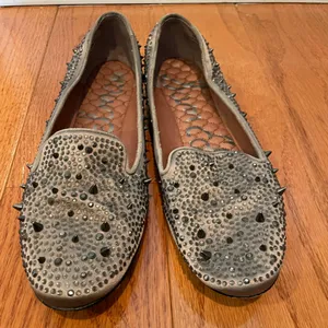 Sam Edelman Adena Spiked Rhinestone Loafers – Gunmetal Taupe – Size 8 thumbnail 1