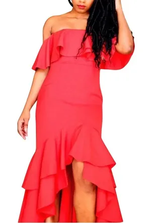 Sensemill Boutique Red Ruffle High-Low Maxi Dress Feminine Flirty Fiesta thumbnail 1