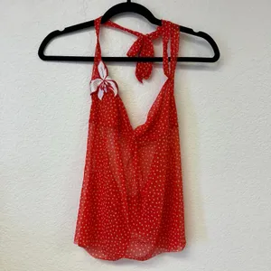 Victoria Secret y2k red polka dot mesh halter top floral pin up thumbnail 2