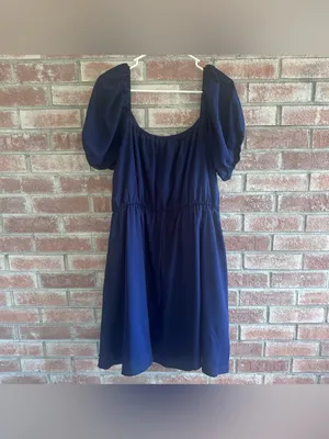 Arula Dress NEW Puff Sleeve A Line Women’s A 1X Plus Navy Knee Length Party thumbnail 7