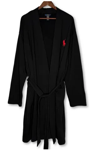 Polo Ralph Lauren Plush Soft Black Red Pony Fleece Bathrobe‎ L/XL Knee Length thumbnail 1