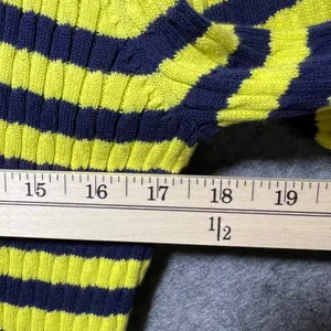 Jeanne‎ Pierre Womens Navy Blue Yellow Striped Ribbed Cotton Cardigan Sweater L thumbnail 5