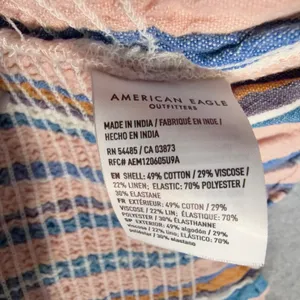American Eagle One Shoulder Stripe Tank Top Women's XL Smocked Ruffle Hem Linen thumbnail 5