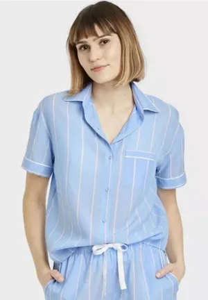 Stars Above Woven Short Sleeve Stripe Pajama Set thumbnail 1