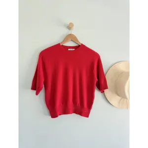 Madewell | NWT 100% Cashmere Relaxed Sweater Tee Ruby Red | Sz XXS thumbnail 2