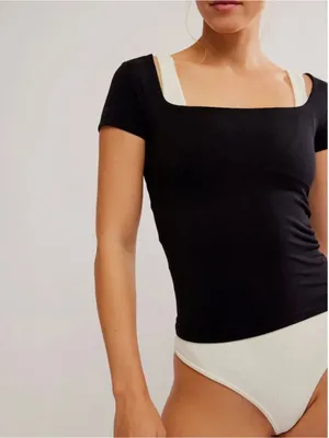 FREE PEOPLE NWT Clean Lines Baby Tee / Black thumbnail 3