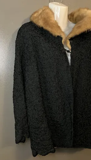 Vintage Reichbart Furs Coat Womens Medium Persian Lamb Mink Collar 50s thumbnail 2