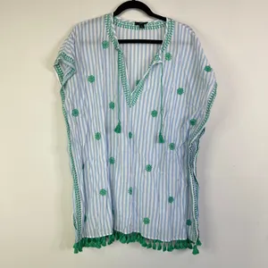 J.CREW Embroidered Beach Tunic In Stripe L2790 Vacation Floral Size S thumbnail 2