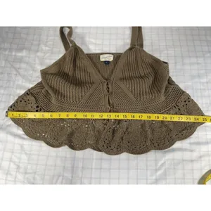 Universal Thread XL Brown Crochet Knit Peplum Tank Top Button Front Boho Cottage thumbnail 6