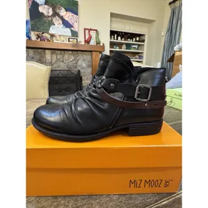 Miz Mooz Leather Buckled Ankle Boots Lagos Black Size 39 US 8.5 Wide Western thumbnail 3