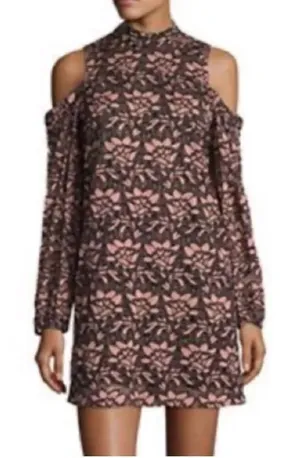 Wayf Pink Black Lace Floral Cold Shoulder Dress Women’s Medium thumbnail 1