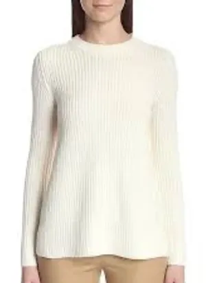 Theory Womens Wool Cashmere Ribbed Knit Crewneck Sweater‎ Cream Ivory Size M thumbnail 1