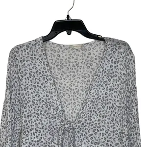 Altar'd State Tunic Top Size Medium Gray Cream Pattern Front Tie Lined‎ Womens thumbnail 2