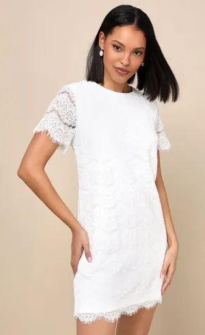 Lulus Take Me to Brunch Ivory Lace Shift Dress Classic Preppy Cute Small NWT thumbnail 1