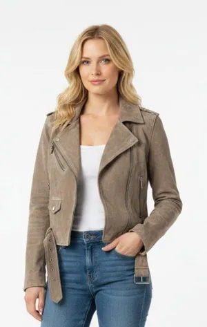 Blank NYC Tan Suede Leather Long Sleeve Cropped Moto Jacket M thumbnail 1