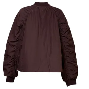 Z by Zella Womens Burgundy Ruched Sleeve Bomber Jacket Size L Full Zip Pocket thumbnail 4