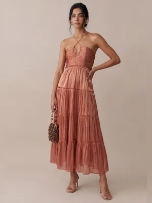 Few Moda NWT o.p.t East Dress size XL Rust Cowboy Copper midi pleated thumbnail 4