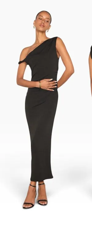Lulus Fauna Black Twisted One-Shoulder Bodycon Midi Dress size XL NWT thumbnail 1