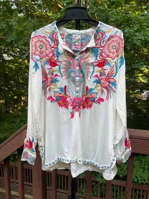 NWOT Johnny Was Floral Embroidered Long Sleeves Blouse Boho Chic Size L thumbnail 2