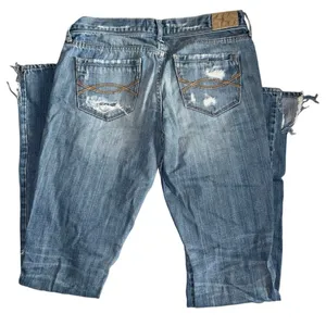 Abercrombie Fitch Jeans women’s sz 2 Blue Button‎ Fly Preppy Thrashed Distressed thumbnail 3