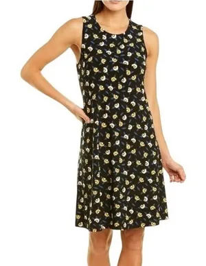 Anne Klein Trapeze Dress Small Black Floral Sleeveless Keyhole‎ Stretch Knit thumbnail 1